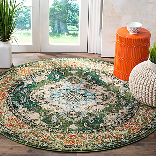 Safavieh Boho Area Rug for Living Dining Room Bedroom Monaco Collection Short Pile Forest Green Light Blue 4' x 4'