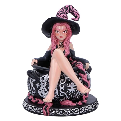 Nemesis Now Baie Rose Sugar and Spice Figurine 14.4cm - Resin, Black/Pink, Pinked Hair Witch Ornament, Long Pink-Haired Witch Cauldron Figurine, Cast in the Finest Resin