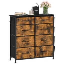 DWVO Chest of Drawers with 8 Drawers, Fabric Chest Drawers with Side Pocket&Hooks,Easy Pull Handle,Sturdy Steel Frame for Bedroom,Living Room,Rustic Brown