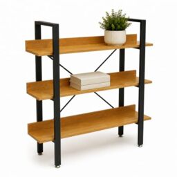 Premier Housewares Classic Design 3 Tier Light Yellow Shelf Unit With Beech Grain Wooden Shelves-Modern Gold Shelf Unit For Living Room-Sturdy Wall Shelving Unit For Books & Decor