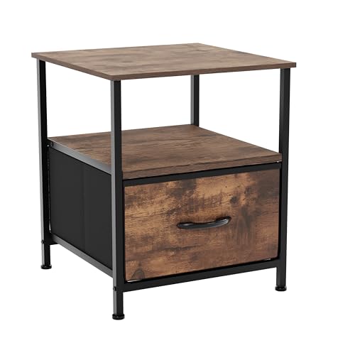 Vida Designs Chorley 1 Drawer Chest Of Drawers Fabric Storage Organizer Unit With Wood Top, Metal Frame & Handles - Ideal For Bedroom, Living Room, Nursery - Rustic Brown (UKFR Certified)