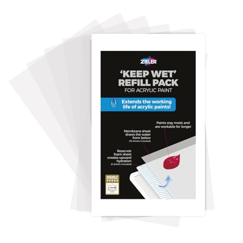 Refill Pack for Zieler 'Keep Wet' Palette - Designed to Extend the Working Life of Acrylic Paints - Includes 2 Foam Sheets &15 Hydrating Membrane Sheets - Size 28cm (11???) x 18cm (7???) (Refill Pack)