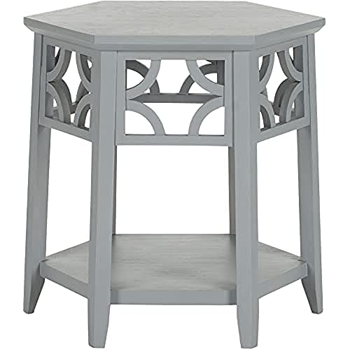 SAFAVIEH Transitional Accent Table with Wooden Storage Shelf, in Charcoal Grey, 45 X 45 X 45