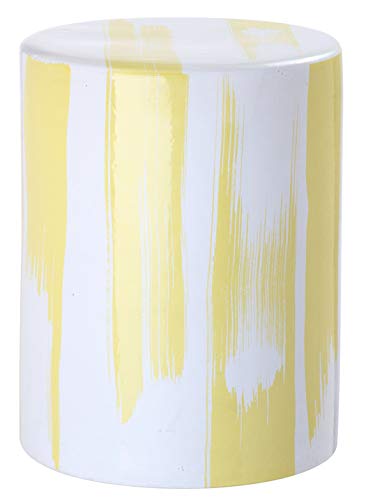 SAFAVIEH Modern Ceramic Garden Stool, in Yellow and White, 35 X 35 X 45