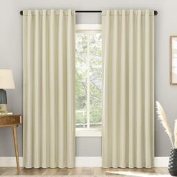 "Sun Zero Belize 2-Pack Magnetic Closure Pleated Look Theater Grade 100% Blackout Back Tab Curtain Panel Pair, 52"" x 84"", Cream"