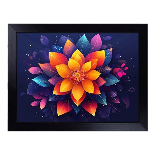 Lap Tray with Bean Bag Cushion, Mandala Floral - Handmade in the UK, Raised Wooden Edge, Padded Cushion, Heat-Resistant Wipe-Clean Surface, for Meals, Laptops and Crafts