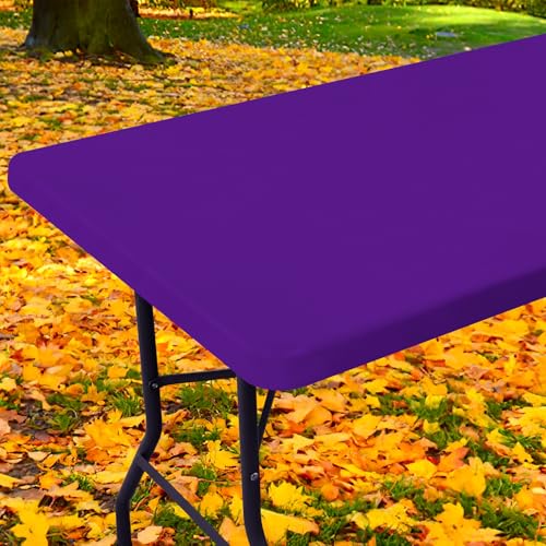"Moosfor Spandex Picnic Table Cloth, Elastic Fitted Tablecloths for 4 Foot Rectangle Tables, Stretch Washable Patio Table Cover for Outdoor, Camping, Banquet and Parties (Purple, 30""x48"")"