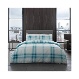 GC GAVENO CAVAILIA Luxurious Bardsley Check Bed Set with Duvet Cover and Pillow Cases, Polyester-Cotton, Teal, Single, Polycotton