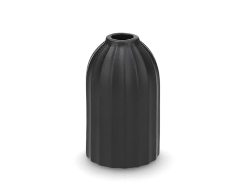 H&H Arborea Single Flower Vase in Black Porcelain - Minimal Cylindrical Design - Size 7x12cm - Elegant Home Table Decoration