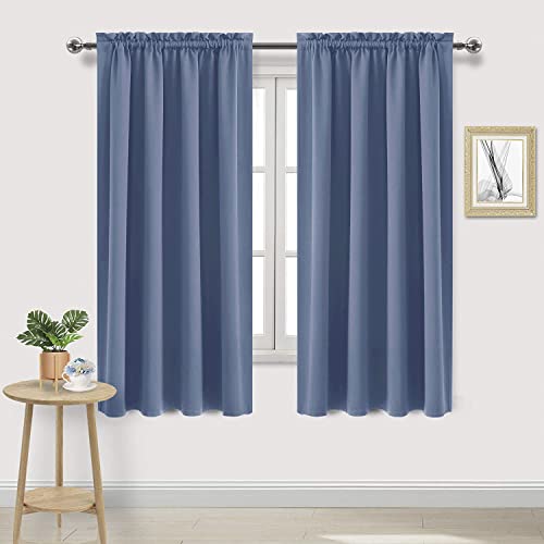 DWCN Blackout Curtains ??? Thermal Insulated, Energy Saving & Noise Reducing Bedroom and Living Room Curtains, Dusty Blue, W 52x L 63 Inch, Set of 2 Rod Pocket Curtain Panels