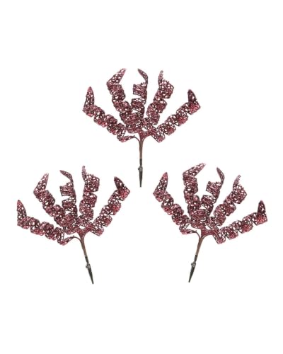 Set of 3 Burgundy Glitter Spiral Christmas Tree Picks, 18cm Sprays - 3 burgundy glitter spiral picks, 18cm Christmas tree sprays for wreaths, garlands, arrangements and festive displays
