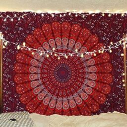 Bless International Handmade Indian hippie Bohemian Psychedelic Peacock Mandala Wall hanging College Dorm Beach Throws Table Cloth Bedding Tapestry (Blue Red, Medium(54x60Inches)(137x152cms))