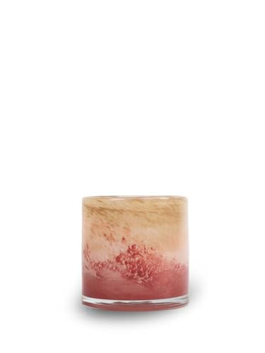 ByON Calore XS Candle Holder - Handmade Glass Lantern in Mist Pink with Fine Slanted Stripes - Multifunctional as a Vase, Candle Holder or Bowl - Compact 10 x 10 x 10 cm, 5280602745