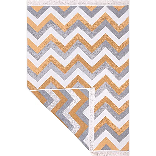 Fashion4Home Short Pile Boho Kilim Rug, Living Room Rug, Bedroom and Kitchen Rug, Rug Runner, Hallway Rug, Children's Room Rug, Zigzag Gold, Greetings: 120 x 170 cm