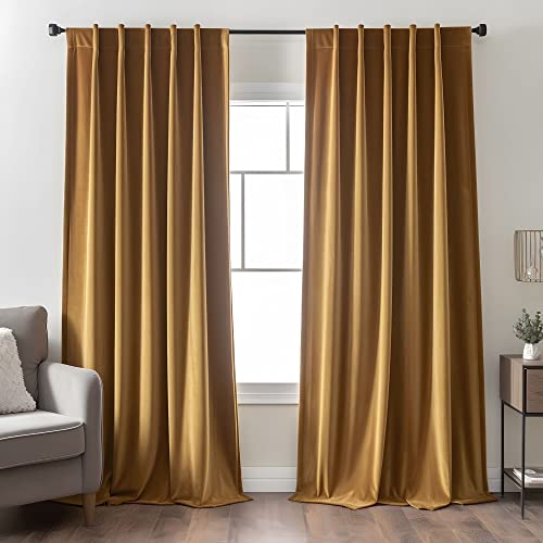 "Aljctns Gold Brown Velvet Curtains 96 inches Long Luxury 80% Blackout Curtains for Bedroom Living Room,Thermal Insulated Super Soft Window Drapes Rod Pocket & Back Tab, 52"" W x 96"" L, 2 Panels Set"