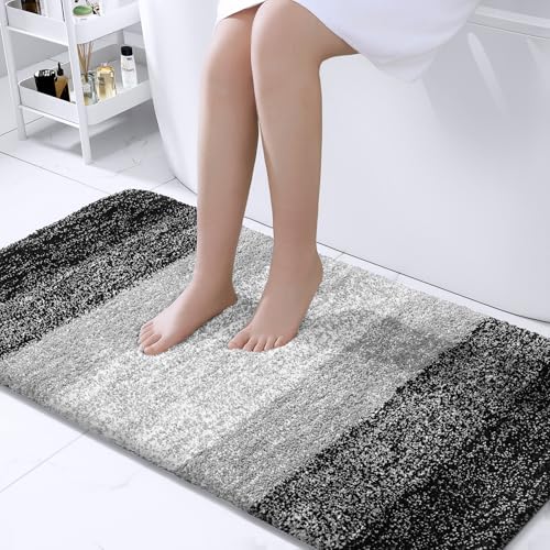 OLANLY Bathroom Rug Mat 47x24, Extra Soft and Absorbent Microfiber Bath Rugs, Non-Slip Plush Shaggy Bath Carpet Runner, Machine Wash Dry, Bath Mats for Bathroom Floor, Tub and Shower, Black