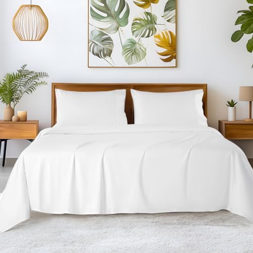 "SONORO KATE 100% Egyptian Cotton Sheets,1200 Series,Full Size - Soft Breathable & Cooling LuxuryHotel Cotton,Sateen Weave for Soft Feel,Fits Upto 16"" Mattress,4PC,White"