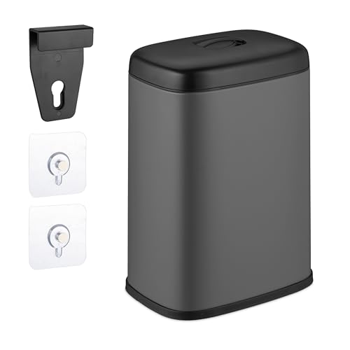 Relaxdays Hanging Kitchen Waste Bin, 5 L, Rubbish Container, Lid, Plastic, Bathroom Dustbin, 29 x 21.5 x 16.5 cm, Grey
