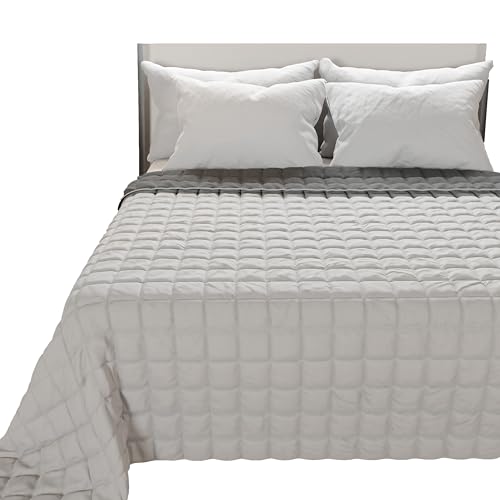 PETTI Artigiani Italiani - Reversible Quilted Bedspread Grey - 220x260 cm for Small Double/Double Bed - 100% Extra Soft Microfibre - Lightweight Summer Quilt - 100% Made in Italy