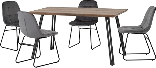 Seconique Quebec Straight Dining Set with Lukas Chairs,Medium Oak/Grey