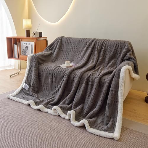 UKELER Sherpa Throw Blanket 60 ?? 80 inch, Ultra Soft Twin Size Fleece Blankets for All Season, Cozy Plush Plaid Blanket for Bed Couch Sofa Office Camping, Dark Grey