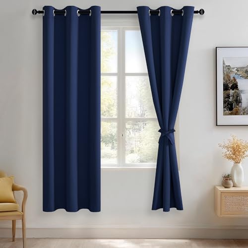 JIUZHEN Navy Blue Blackout Curtains for Bedroom - Light Blocking and Noise Reducing Grommet Curtains for Living Room Darkening Curtains, Set of 2 Window Curtain Panels, 38 x 72 Inch Length