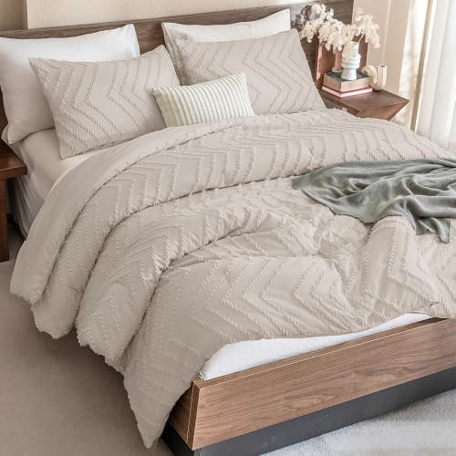 Andency Linen California King Comforter Set, 3 Pieces Boho Bed Set - Cal King Soft Warm Tufted Aesthetic Chevron Farmhouse Cute Bohemian Textured Lightweight Comforter Bedding Sets