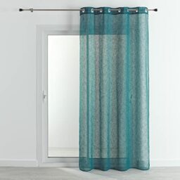 HomeMaison.com Traditional Net Curtain – Plain Linen Effect Curtain – Peacock Blue Curtain – Curtain 140 x 240 cm – Silver Eyelet Curtain – Modern Window Curtain