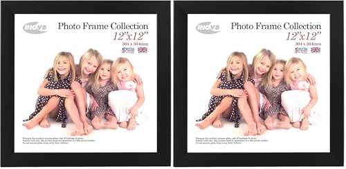Inov8 Framing PFVS-SABK-1212 Photo Frame Satin Black 12x12 1PK, Wood, Black (Pack of 2)
