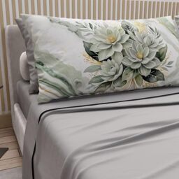 PETTI Artigiani Italiani - Cotton Sheets with Pillowcases in Digital Print, French Double Sheet, Floral Bedding Set, Grey Sage Design, 100% Made in Italy