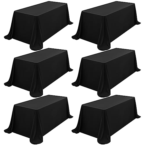 FXKS 6 Pack Rectangle Tablecloth 90 x 156 inch Black Polyester Table Cloth for 8 Feet Tables,Washable Fabric Stain and Wrinkle Resistant Table Cover Table Clothes for Wedding Parties Banquet Kitchen