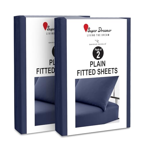 GC GAVENO CAVAILIA 2 Pack Fitted Sheet King Size - Deep Pocket 25cm - Microfiber Bed Sheet (152x203 cm) - Wrinkle & Fade Resistant - Elastic Corners - Breathable & Easycare Bottom Sheet - Navy