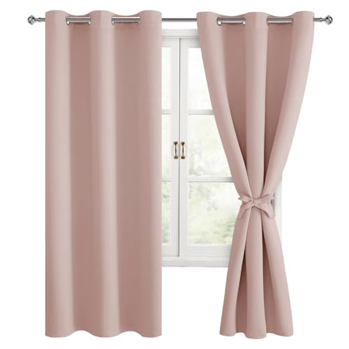Hiasan Room Darkening Curtains for Bedroom, Blackout Noise Reducing, Energy Saving Window Curtain Panels, Sewn with Tiebacks, Set of 2, Grommet Top (Blush, Width 42 Inch x Length 72 Inch)