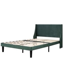 Merax Double Bed Frames - 4FT6 Upholstered Bed - Winged Headboard - Velvet Green 190 x 135 cm