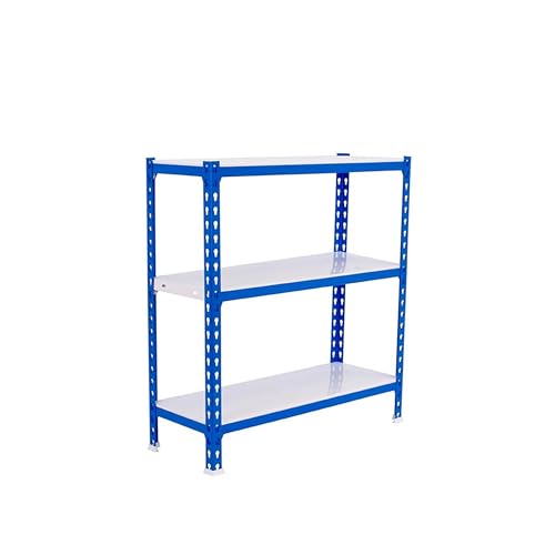Simon Rack Garage Shelving Units 900x800x500 mm, 3 Tier Steel Rack, 180 kg per Shelf, Blue/White - Simonclick