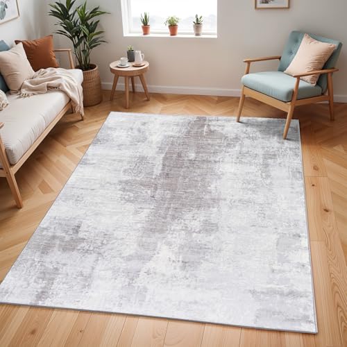 Livabliss Giulia Helsinki Abstract Design – Living Room 140x200 cm, Dining Lounge Kitchen Bedroom Use, Modern Marble Look, Soft Luxurious Medium Pile, Grey Cream