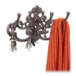 Relaxdays Wall-Mounted Coat Rack, 4 Hooks, Cast Iron, Country House Style, H x W x D: 20.5x34x12.5 cm, Diff. Colours