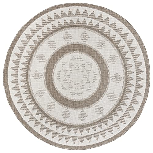 NORTHRUGS Indoor and Outdoor Rug Jamaica Round Diameter 140 cm – Reversible Rug Weatherproof Modern Graphic Design Runner for Balcony Patio Garden Conservatory Living Room Rug Waterproof in Linen