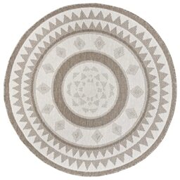 NORTHRUGS Indoor and Outdoor Rug Jamaica Round Diameter 140 cm – Reversible Rug Weatherproof Modern Graphic Design Runner for Balcony Patio Garden Conservatory Living Room Rug Waterproof in Linen