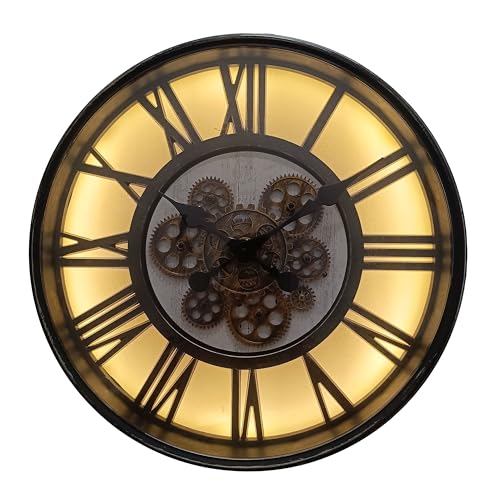 Lesser & Pavey Cog Clocks LED Cog Clock Light Up Black 51cm - Modern Wall Clock for Living Room Bedroom Kitchen - LED Illuminated Mantelpiece & Desk Clocks - Decorative Home