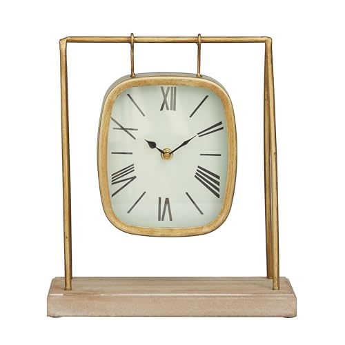 Deco 79 Gold Wood Farmhouse Clock, 11 x 10 x 5 Inches