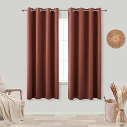 Blackout Curtains 63 Inches Long for Bedroom 2 Panels Set Grommet Room Darkening Boho Thermal Insulated Curtains for Window Insulation Living 52x63 Length Burnt Orange Brick Rust Terracotta Red