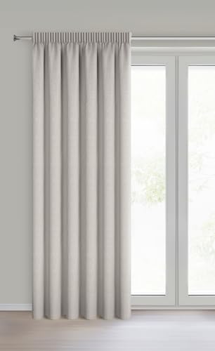 Eurofirany Carly 100% Blackout Curtain with Ruffle Tape and Tunnel, Matt Opaque Curtain for Living Room, Bedroom, H 270 x W 140 cm (Pack of 1), Beige