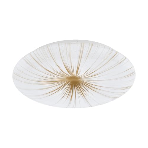 Eglo LED Ceiling Light Panel Nieves 1, Ø 16 in, Flush Mount Light Fixture with Crystal Effect, Starry Sky wall lamp, Metal and Plastic in White and Gold, Bedroom and Hallway Lighting, Warm White