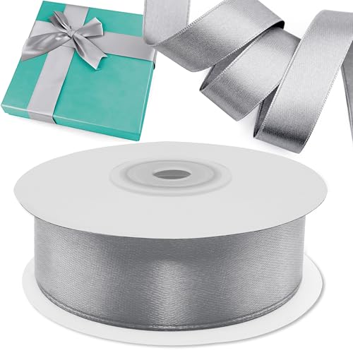 Decoraparty 25 mm Silver Satin Ribbon, Silver Satin Ribbon for Gift Wrapping, Decoration, Christmas, Elegant Roll Spool, Length 25 Metres