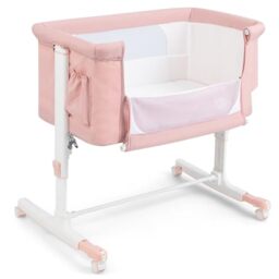 GYMAX 3-in-1 Baby Beside Crib with Height & Angle Adjustable (Pink)