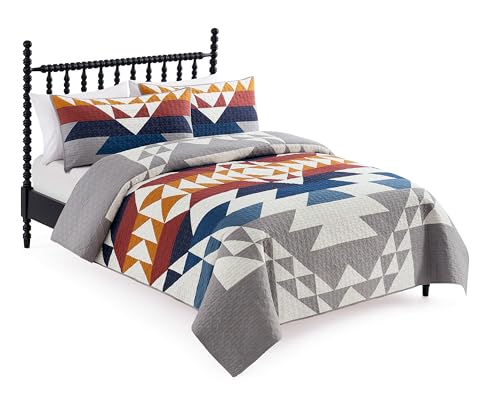 Pendleton 29272 Explorer King-California King Quilt Set Soft Cotton Bed Cover Rustic Home Decor Bedspread Luxury Coverlet Set Cozy Lightweight Quilt and Pillow Shams Set, King, Grey