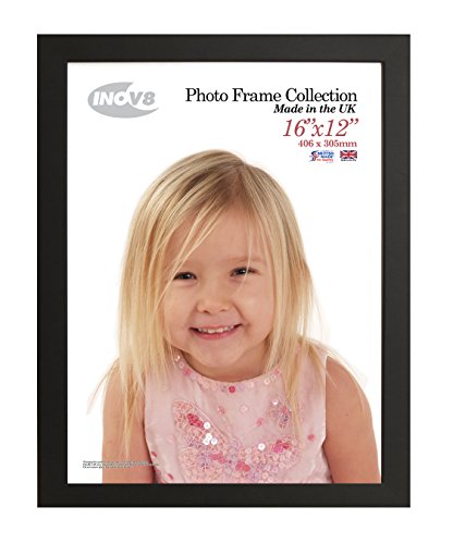 "Inov8 British Made Real Wood Picture/Photo Frame 16x12"" Inch(41x30cm) - Auckland 20mm Pine Black"