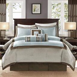 "Madison Park All Season Down Alternative Luxury Bedding with Matching Shams, Decorative Pillows, Polyester, Genevieve, Blue, Cal King(104""x92"")"