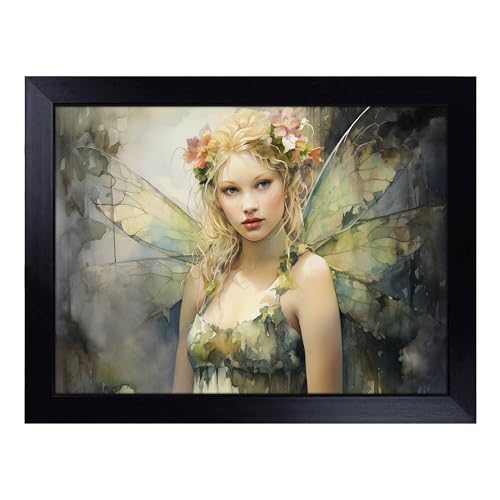 Lap Tray with Bean Bag Cushion, Fairy Watercolour - Handmade in the UK, Raised Wooden Edge, Padded Cushion, Heat-Resistant Wipe-Clean Surface, for Meals, Laptops and Crafts